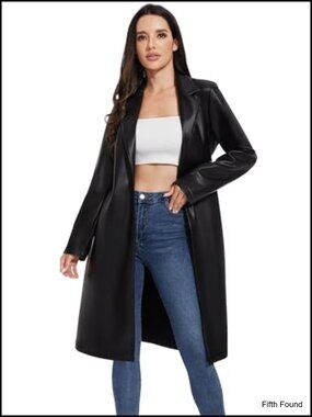 Faux Leather Moto Biker Jacket Lightweight Vegan Pleather Trench Coat Plus Size